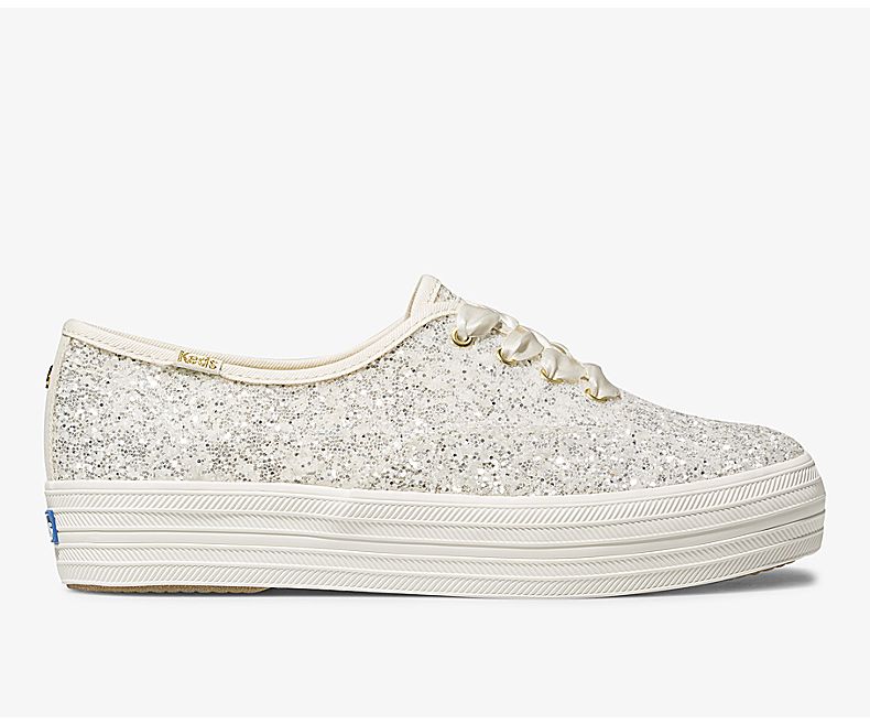 Keds Womens Cream Lace Up Shoes - Keds X Kate Spade New York Triple Glitter 875PYMLNG